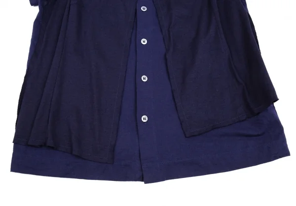 トリココムデギャルソンtricot COMME des GARCONS 製品染めフロントレイヤード天竺半袖シャツ 紺M位 K-86745_007