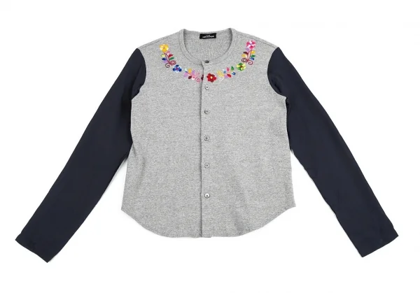 トリココムデギャルソンtricot COMME des GARCONS ネックフラワー刺繍袖切替カーディガン グレーM位 K-86754_002