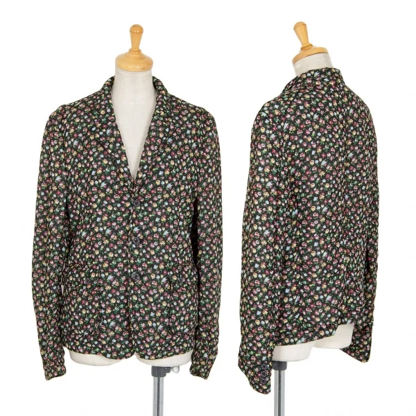 トリココムデギャルソンtricot COMME des GARCONS小花プリントシフォン中綿ジャケット 黒マルチM K-86766_001