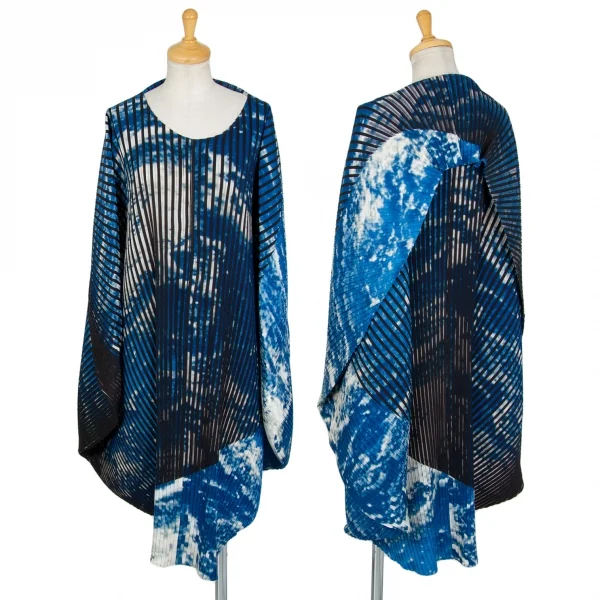 ISSEY MIYAKE Sky Printed Pleats Circle Dress Blue 2 K-86791_001