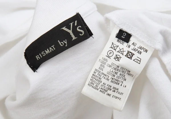 リスマット バイ ワイズRISMAT by Y's フロントニットレイヤードデザインビッグシルエットTシャツ 白黒2 K-86844_014