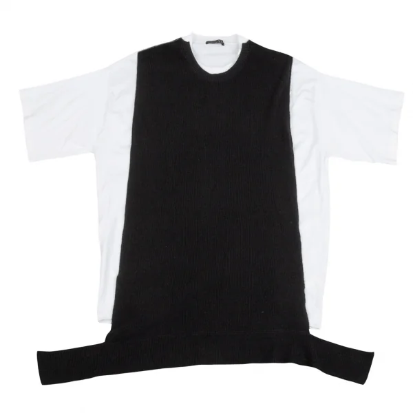 リスマット バイ ワイズRISMAT by Y's フロントニットレイヤードデザインビッグシルエットTシャツ 白黒2 K-86844_002