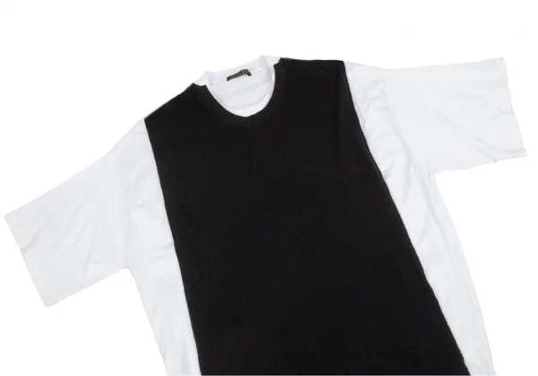 リスマット バイ ワイズRISMAT by Y's フロントニットレイヤードデザインビッグシルエットTシャツ 白黒2 K-86844_003