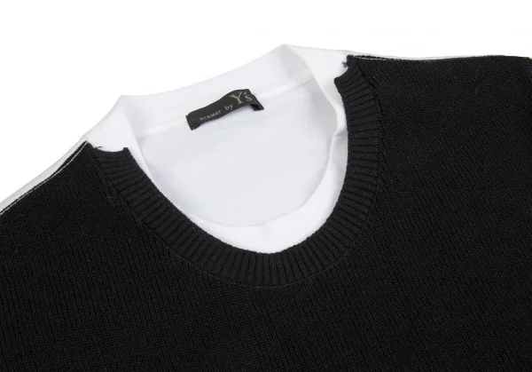 リスマット バイ ワイズRISMAT by Y's フロントニットレイヤードデザインビッグシルエットTシャツ 白黒2 K-86844_004