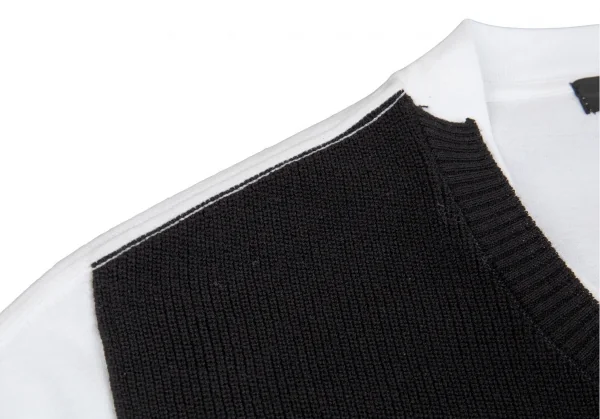 リスマット バイ ワイズRISMAT by Y's フロントニットレイヤードデザインビッグシルエットTシャツ 白黒2 K-86844_005