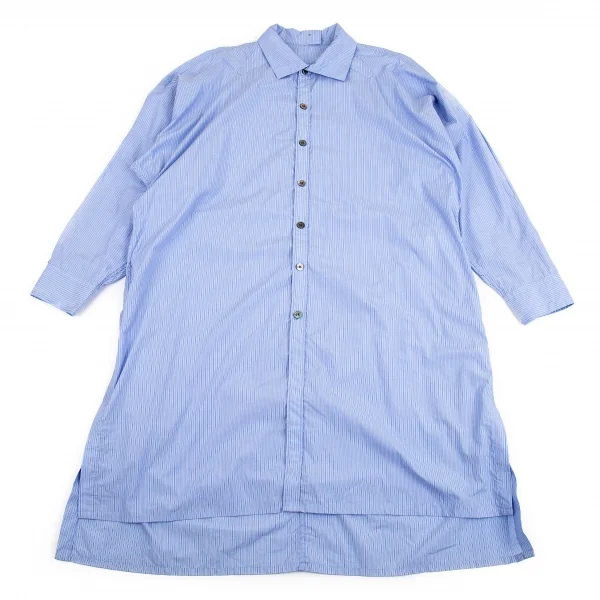 ヨウジヤマモト プールオムYohji Yamamoto POUR HOMME ストライプロング丈シャツ 水色3 K-86847_001