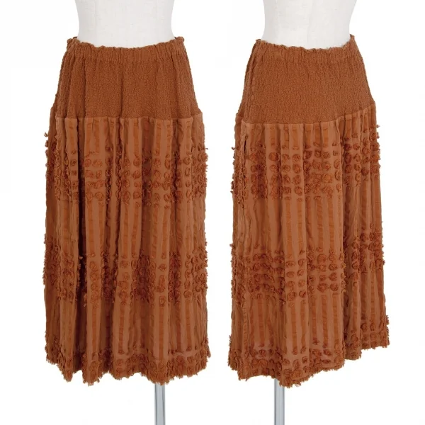 イッセイミヤケ ミーISSEY MIYAKE me カリフラワー切替刺繍コットンスカート 茶F K-86886_001