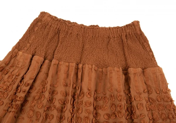 イッセイミヤケ ミーISSEY MIYAKE me カリフラワー切替刺繍コットンスカート 茶F K-86886_003