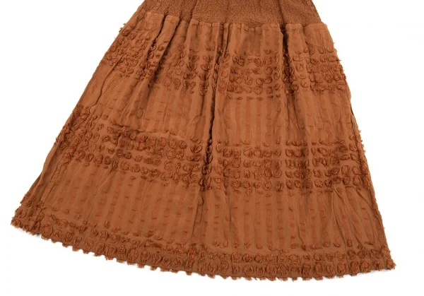 イッセイミヤケ ミーISSEY MIYAKE me カリフラワー切替刺繍コットンスカート 茶F K-86886_006