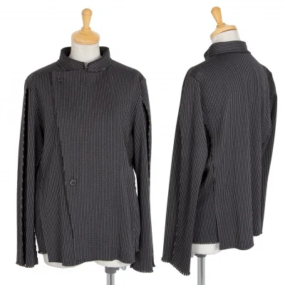 イッセイミヤケ エーポックISSEY MIYAKE A-POC ストライプフリンジカットデザインジャケット 黒