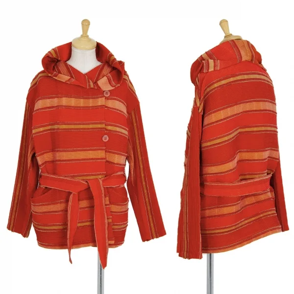 ISSEY MIYAKE Striped Pleats Jacket Orange 2 K-86906_001