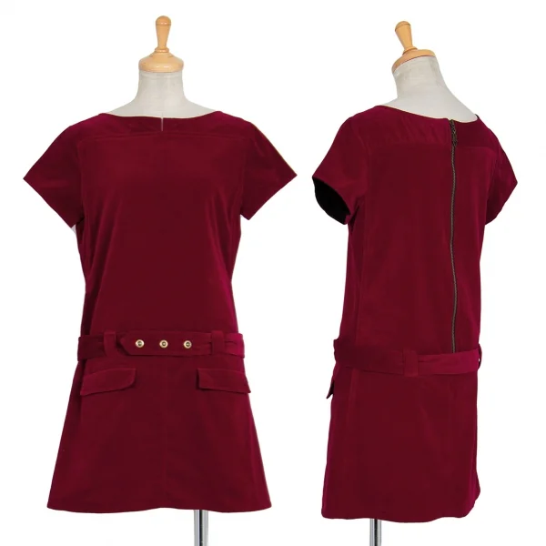 ジャンポールゴルチエJean Paul GAULTIER PARIS ベロアベルテッド半袖ワンピース ワインレッド40 K-86954_001
