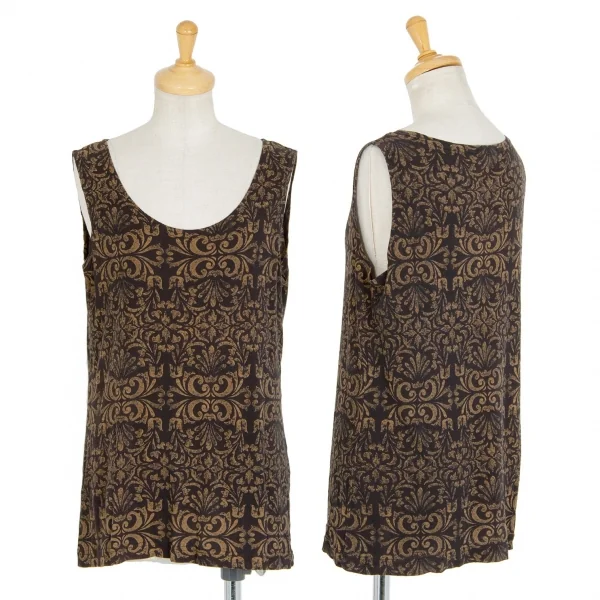 イッセイミヤケペルマネンテISSEY MIYAKEPERMANENTE ダマスクプリントタンクトップ 黒茶M K-86989_001