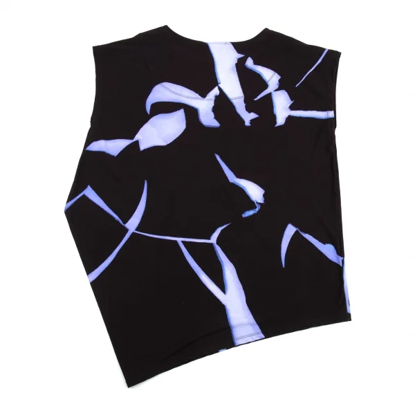 イッセイミヤケISSEY MIYAKE ひび割れプリントアシンメトリーノースリーブ 黒2 K-86997_012