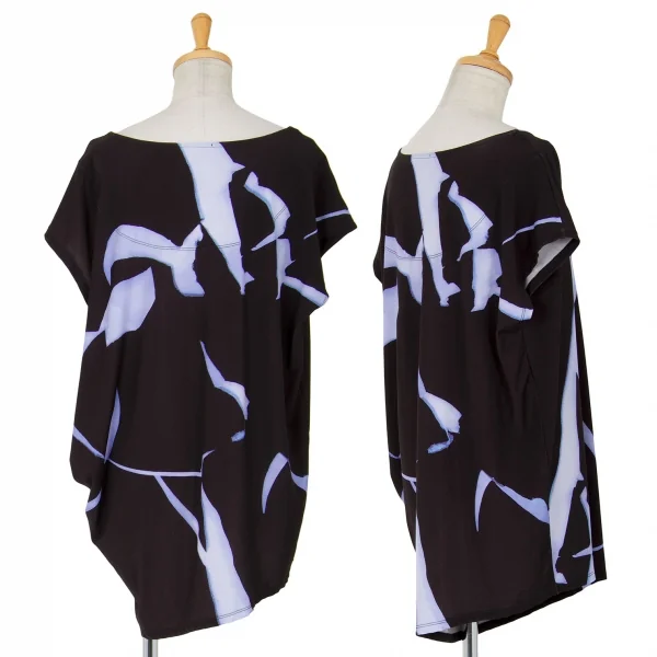 イッセイミヤケISSEY MIYAKE ひび割れプリントアシンメトリーノースリーブ 黒2 K-86997_002