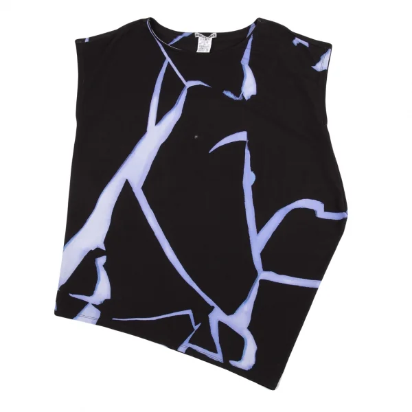 イッセイミヤケISSEY MIYAKE ひび割れプリントアシンメトリーノースリーブ 黒2 K-86997_003
