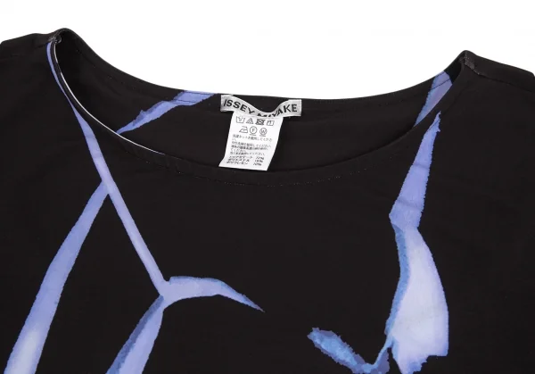 イッセイミヤケISSEY MIYAKE ひび割れプリントアシンメトリーノースリーブ 黒2 K-86997_006