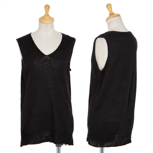 ワイズフォーリビングY's for living リネンノースリーブトップス 黒M位 K-87103_001