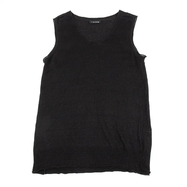ワイズフォーリビングY's for living リネンノースリーブトップス 黒M位 K-87103_002