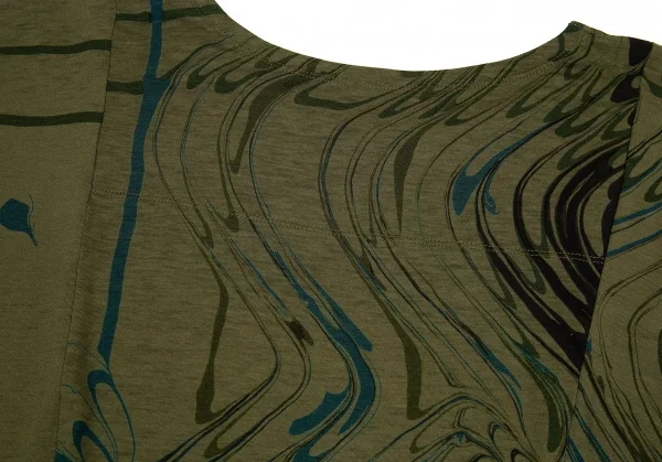 イッセイミヤケISSEY MIYAKE マーブルプリントTシャツ カーキ2 K-87121_010