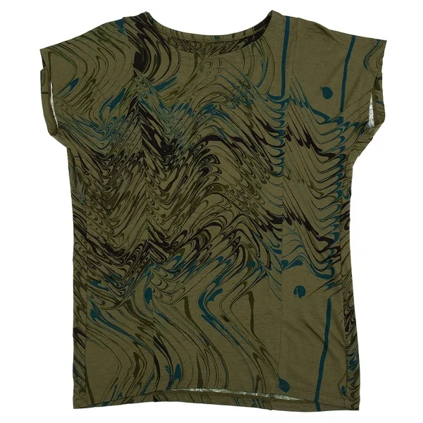 イッセイミヤケISSEY MIYAKE マーブルプリントTシャツ カーキ2 K-87121_002