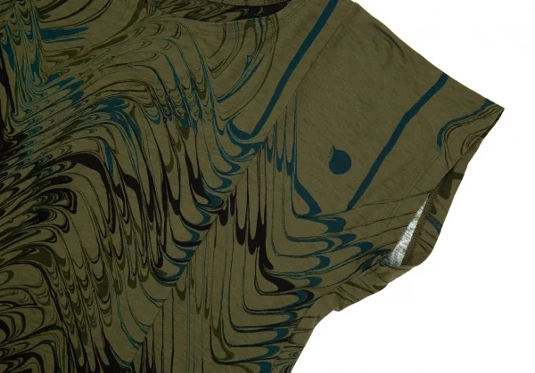 イッセイミヤケISSEY MIYAKE マーブルプリントTシャツ カーキ2 K-87121_004