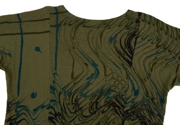イッセイミヤケISSEY MIYAKE マーブルプリントTシャツ カーキ2 K-87121_009
