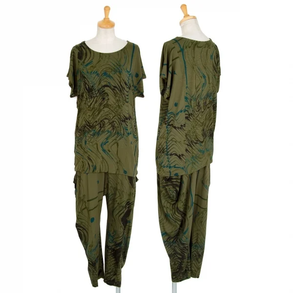 イッセイミヤケISSEY MIYAKE マーブルプリントセットアップ カーキ2/M位 K-87123_001