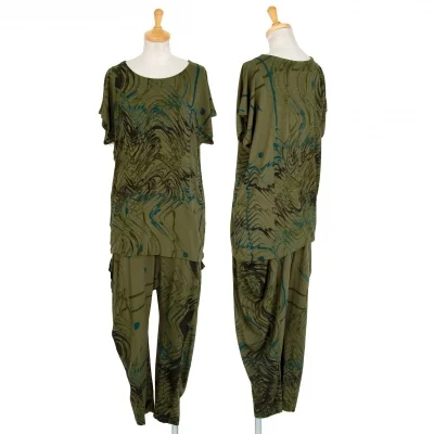 イッセイミヤケISSEY MIYAKE マーブルプリントセットアップ カーキ