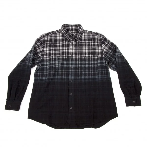 イッセイミヤケISSEY MIYAKE 染めチェックネルシャツ 白黒紺3 (K-6205)