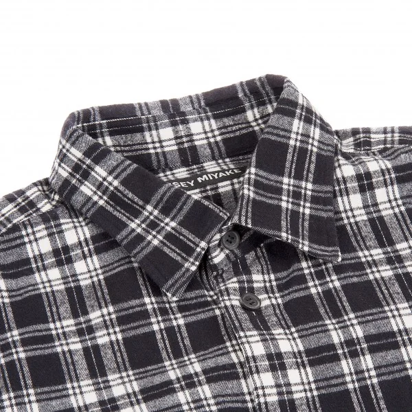 イッセイミヤケISSEY MIYAKE 染めチェックネルシャツ 白黒紺3 (K-6205)
