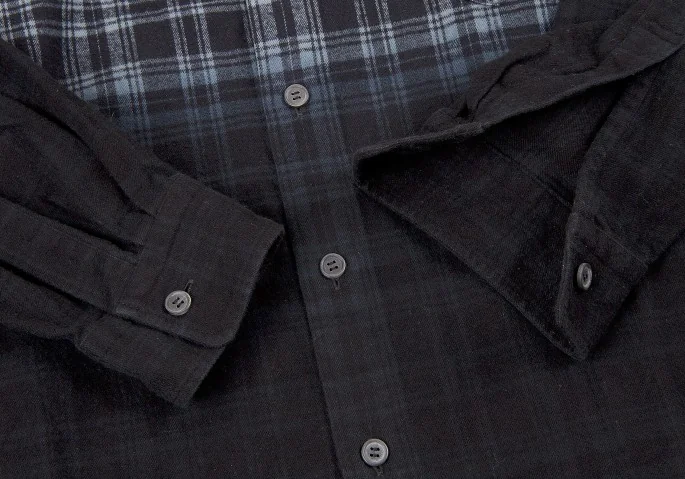 イッセイミヤケISSEY MIYAKE 染めチェックネルシャツ 白黒紺3 (K-6205)