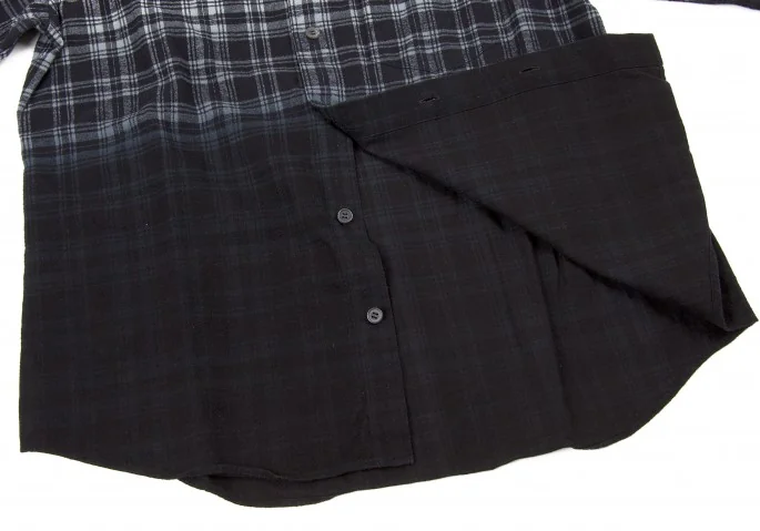 イッセイミヤケ　ISSEY MIYAKE 三宅一生　チェック　シャツ　ウール イッセイミヤケISSEY MIYAKE 染めチェックネルシャツ 白黒紺3 (K-6205)