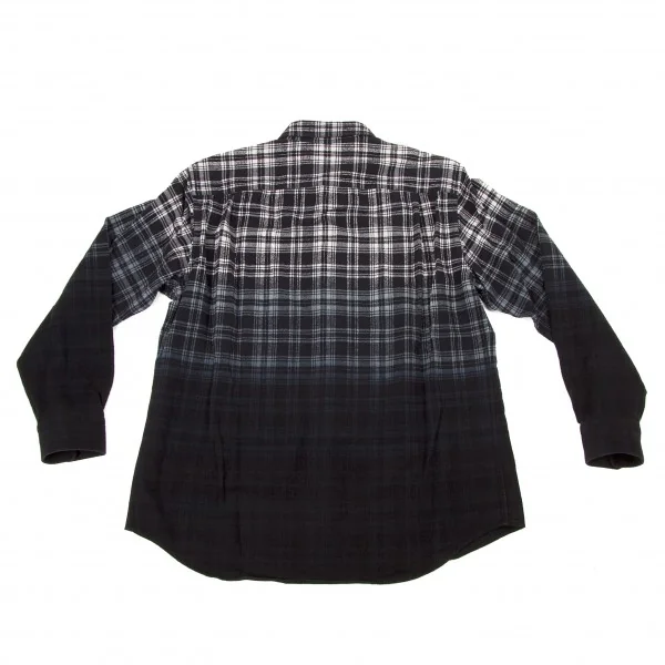 イッセイミヤケ　ISSEY MIYAKE 三宅一生　チェック　シャツ　ウール イッセイミヤケISSEY MIYAKE 染めチェックネルシャツ 白黒紺3 (K-6205)