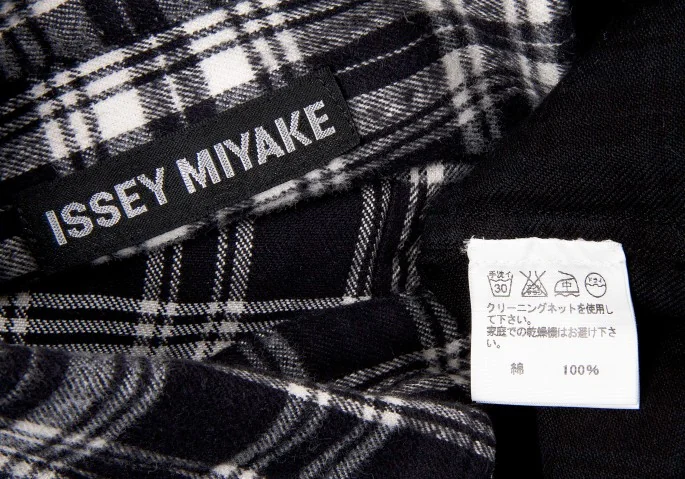 イッセイミヤケISSEY MIYAKE 染めチェックネルシャツ 白黒紺3 (K-6205)