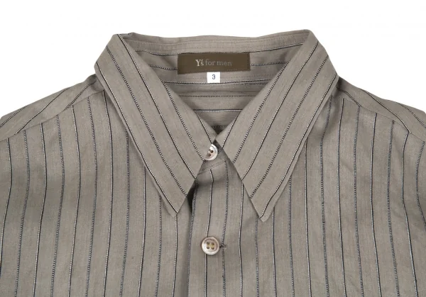 ワイズフォーメンY's for men インディゴ染めシルクコットンストライプシャツ カーキグレー3 K-87295_002