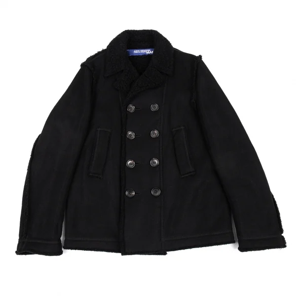 ジュンヤワタナベマン コムデギャルソンJUNYA WATANABE MAN COMME des GARCONS裏ボアニットピーコート 黒M K-87369_001