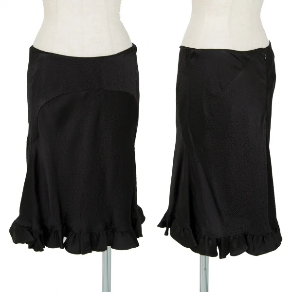 バレンシアガBALENCIAGA シルクサッカーフリルスカート 黒38 K-87395_001
