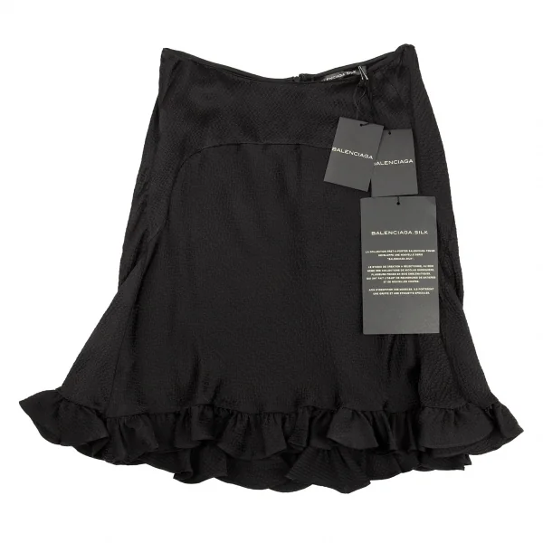 バレンシアガBALENCIAGA シルクサッカーフリルスカート 黒38 K-87395_002