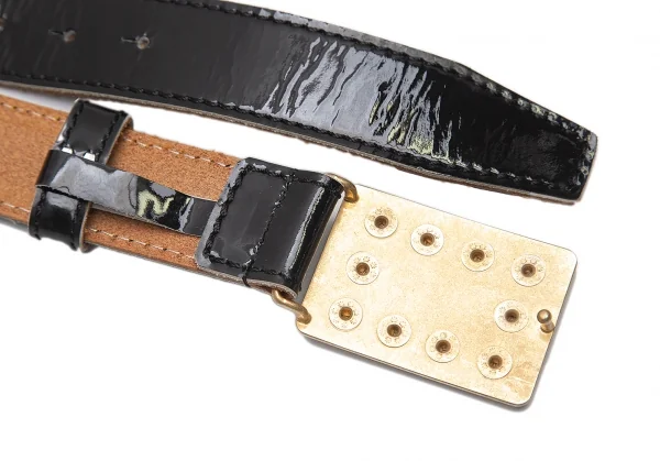 コムデギャルソンオムプリュスCOMME des GARCONS HOMME PLUS スタッズバックルエナメルベルト 黒89 K-87453_007