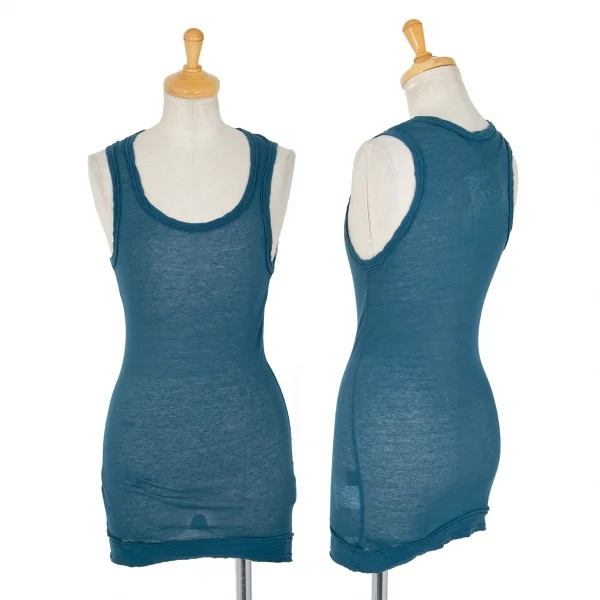 ワイズY's コットンリネン裁ち切りタンクトップ ダークブルー2 K-87467_001