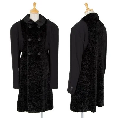 コムデギャルソンCOMME des GARCONSシンセティックファー切替ラウンドカラーダブルコート
