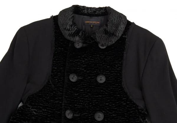 コムデギャルソンCOMME des GARCONSシンセティックファー切替ラウンドカラーダブルコート 黒M K-87488_003