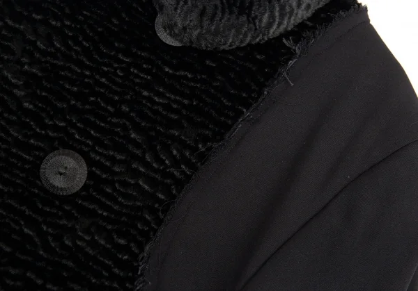 コムデギャルソンCOMME des GARCONSシンセティックファー切替ラウンドカラーダブルコート 黒M K-87488_005
