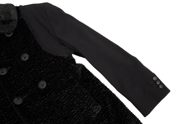 コムデギャルソンCOMME des GARCONSシンセティックファー切替ラウンドカラーダブルコート 黒M K-87488_006