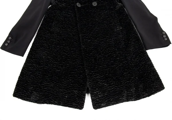 コムデギャルソンCOMME des GARCONSシンセティックファー切替ラウンドカラーダブルコート 黒M K-87488_009