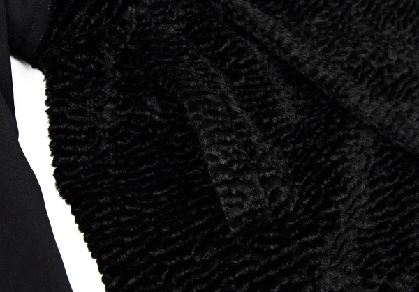 コムデギャルソンCOMME des GARCONSシンセティックファー切替ラウンドカラーダブルコート 黒M K-87488_010