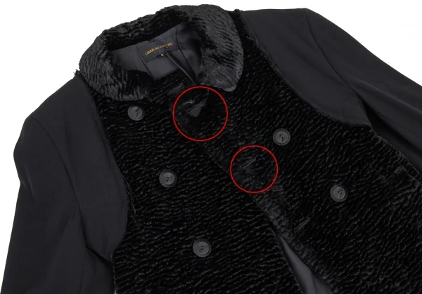コムデギャルソンCOMME des GARCONSシンセティックファー切替ラウンドカラーダブルコート 黒M K-87488_011