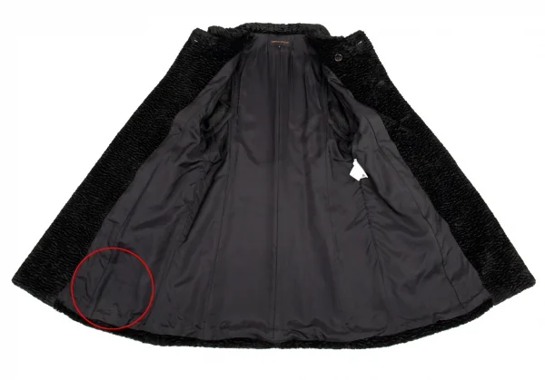 コムデギャルソンCOMME des GARCONSシンセティックファー切替ラウンドカラーダブルコート 黒M K-87488_013