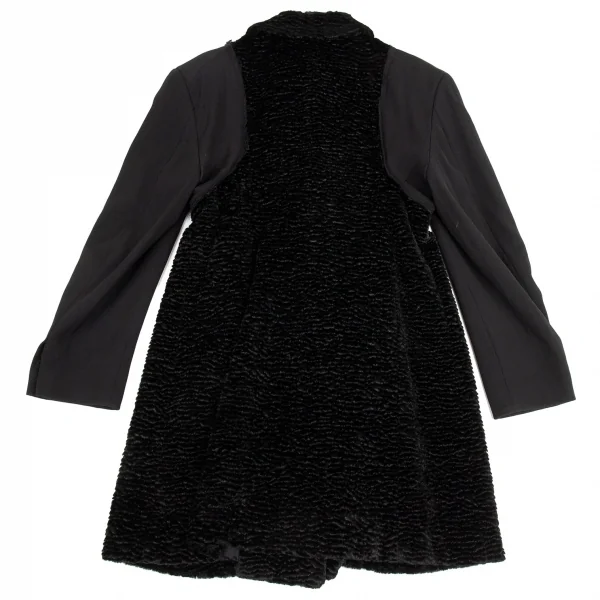 コムデギャルソンCOMME des GARCONSシンセティックファー切替ラウンドカラーダブルコート 黒M K-87488_015